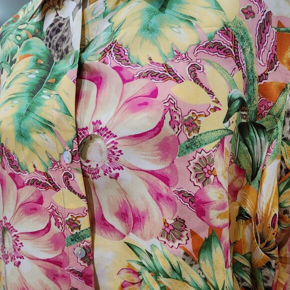 Vintage Womens Tropical Floral Silk Blouse Top Shirt Summer Fun Festive 1X NEW - Picture 6 of 10